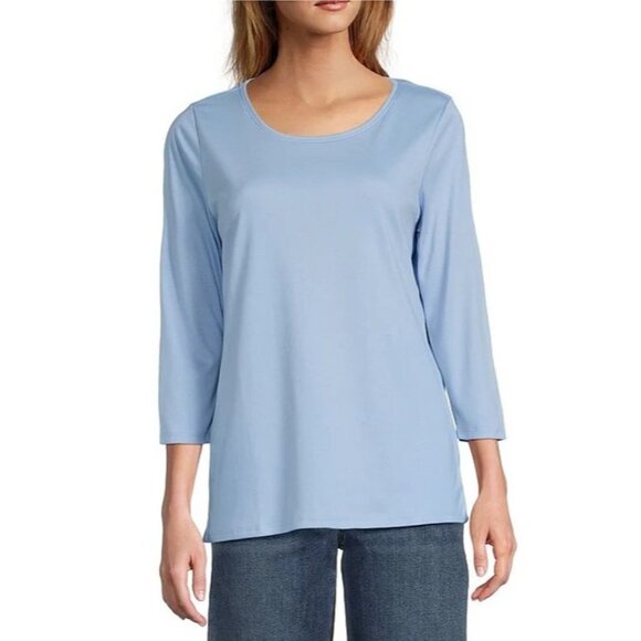 NWT L.L.Bean Supima Cotton Blue 3/4 Sleeve Tee‎ 1X Casual Basic - Picture 1 of 7